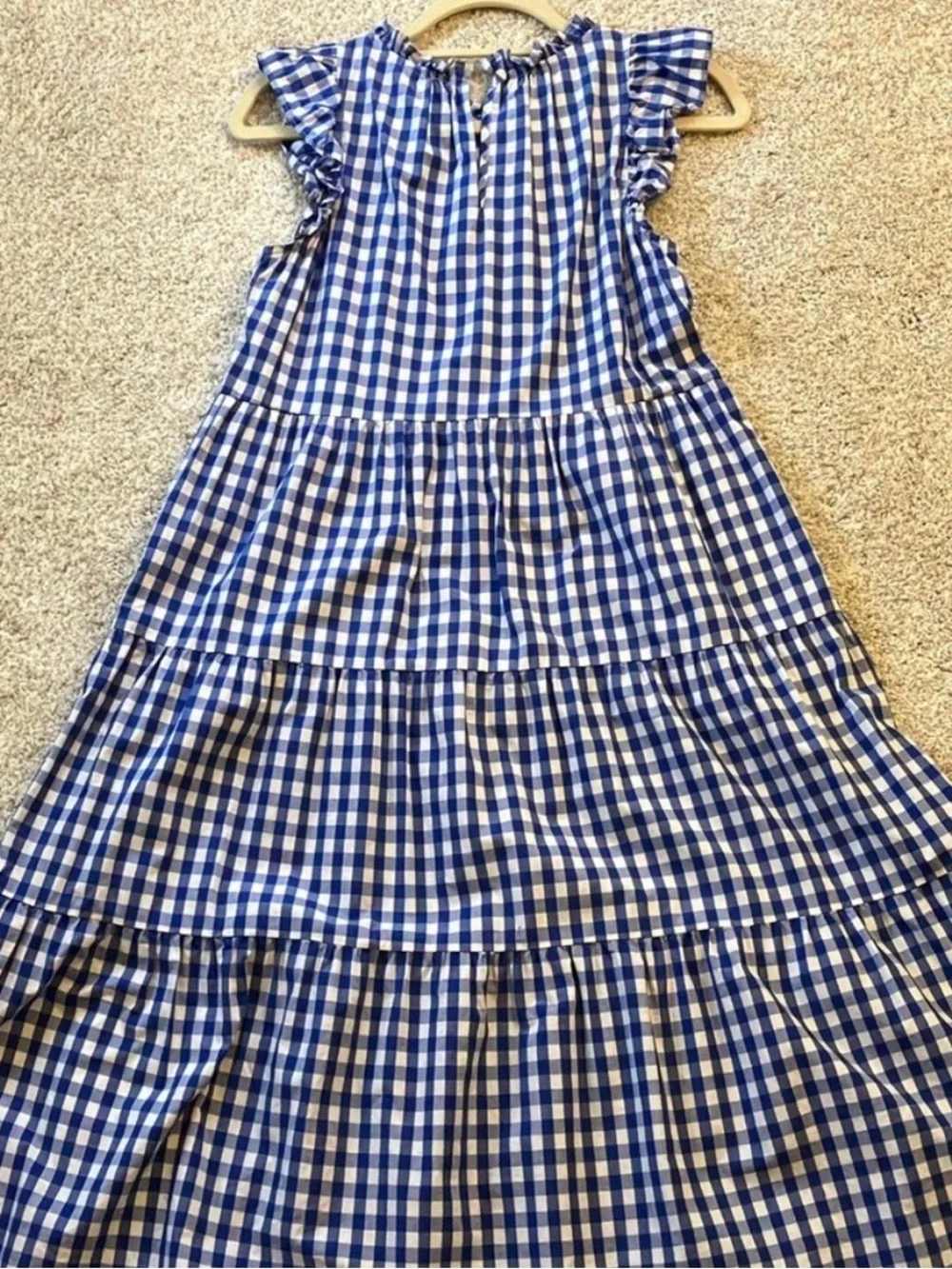 J. Crew Blue and White Gingham Tiered Dress
